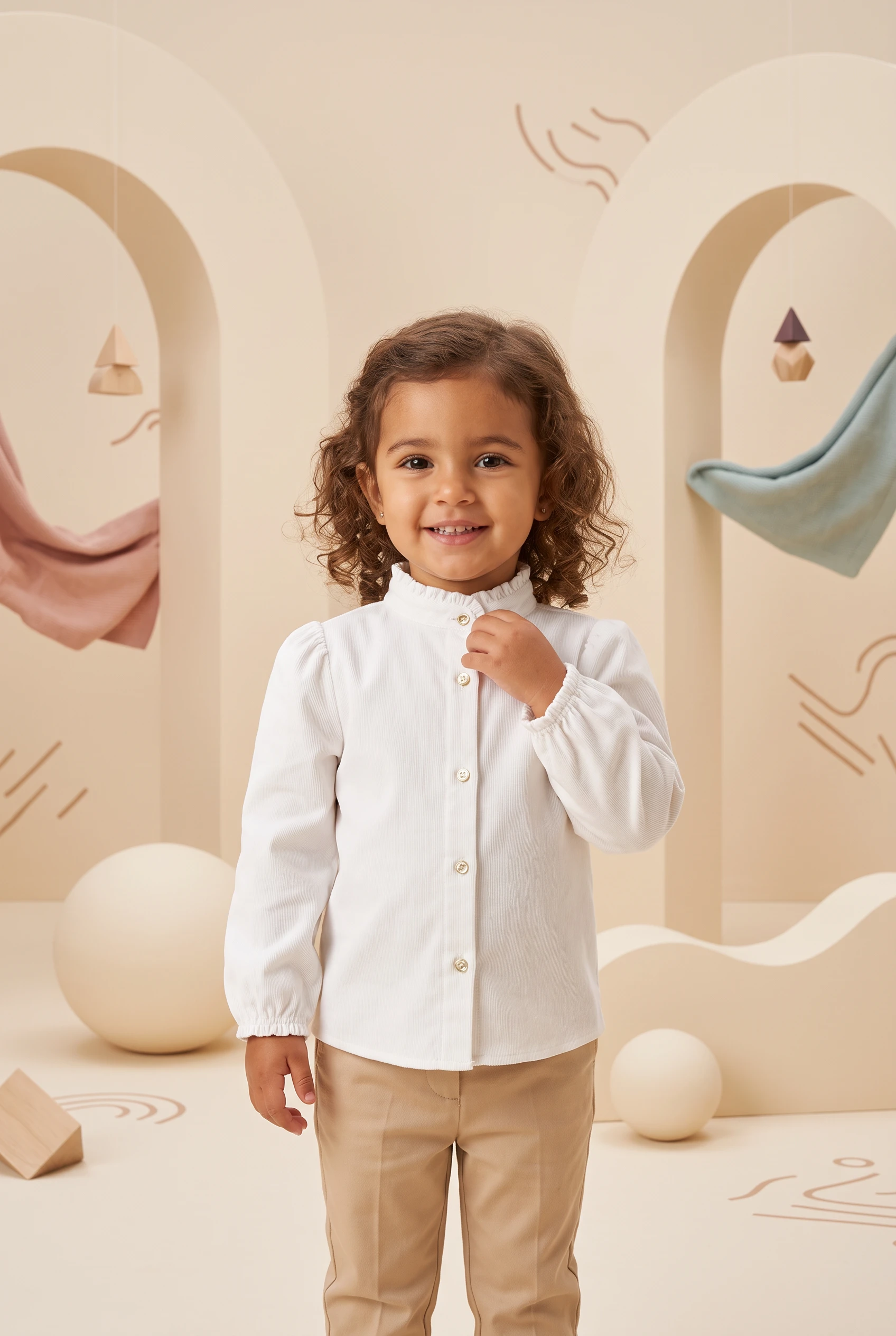 Camicia collo coreana bambina in puro cotone