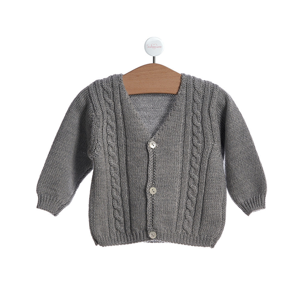 Cardigan in pura lana con trecce